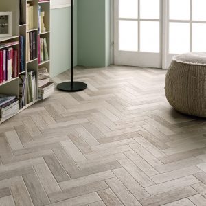 White Authentic herringbone laminate floor
