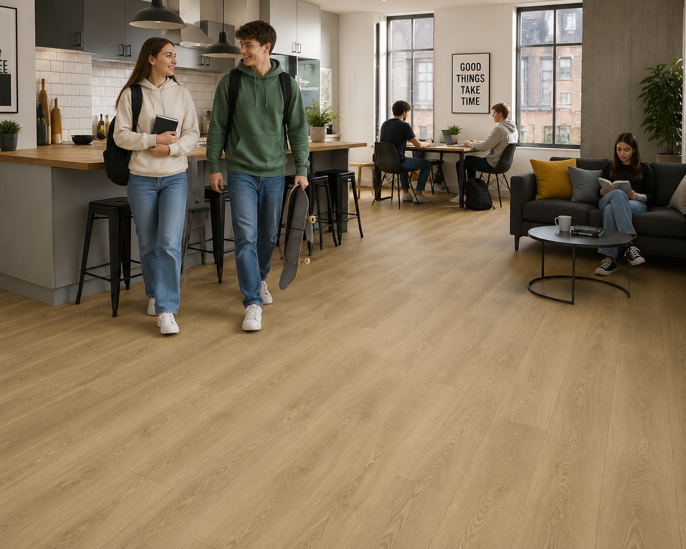 Discover why glue-down LVT flooring is the ideal flooring solution for student accommodation. Waterproof, durable, low-maintenance, and perfect for high-traffic environments.
